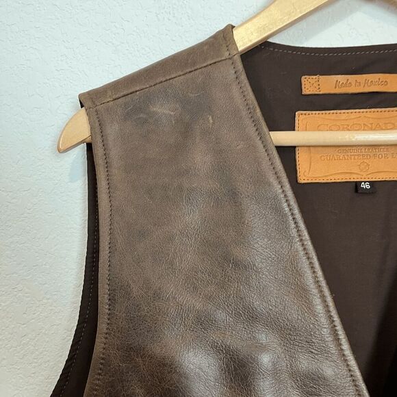 Coronado Laredo Concealed Carry Brown Leather Snap Button Vest Men's Size 46 - Picture 5 of 9